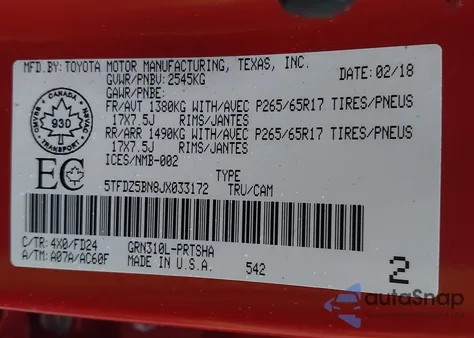 2018 Toyota Tacoma Sr5 from USA, damaged, VIN 5TFDZ5BN8JX033172